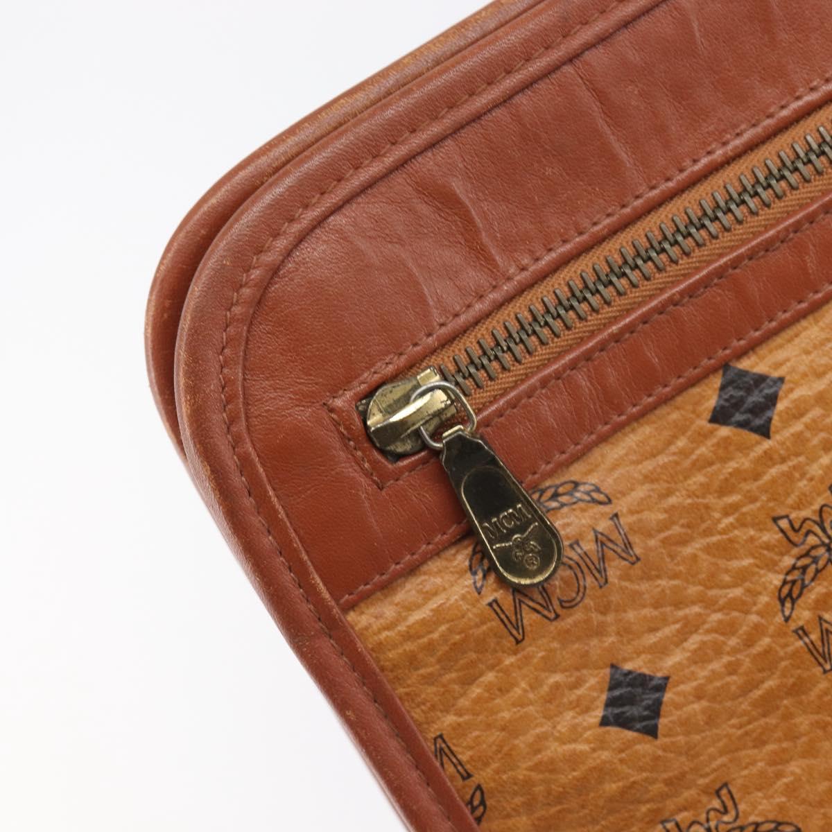 MCM Logogram Vicetos Clutch Bag PVC Leather Brown Gold Auth 197776