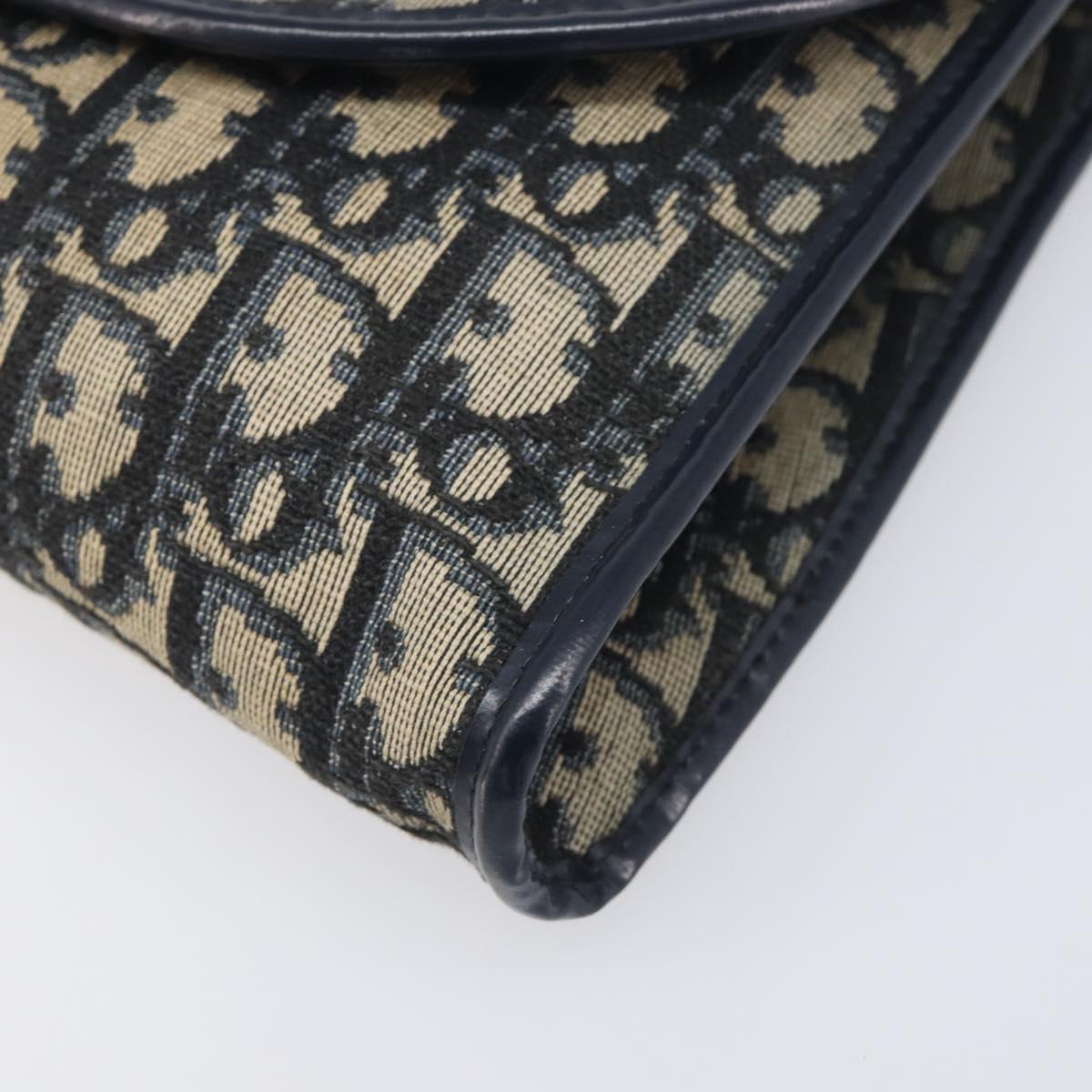 Christian Dior Trotter Canvas Chain Shoulder Bag Navy Gold Auth 197779