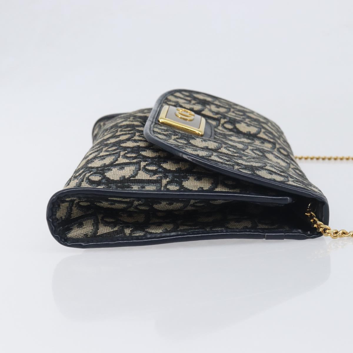 Christian Dior Trotter Canvas Chain Shoulder Bag Navy Gold Auth 197779