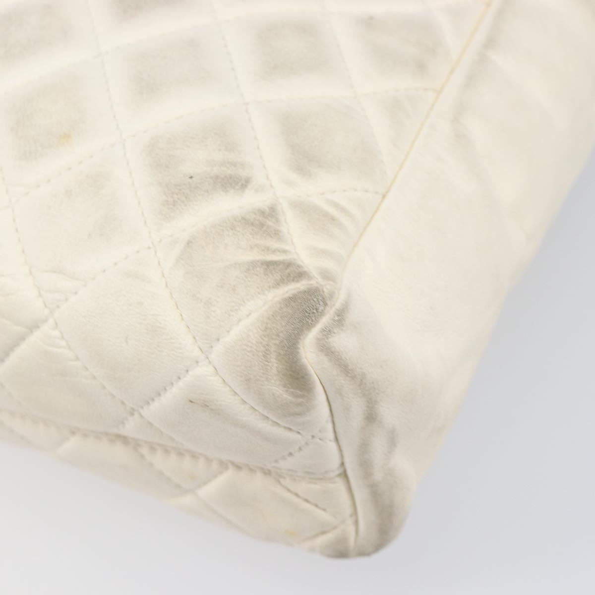 CHANEL Matelasse Chain Shoulder Bag Lamb Skin White Gold CC Auth 197780