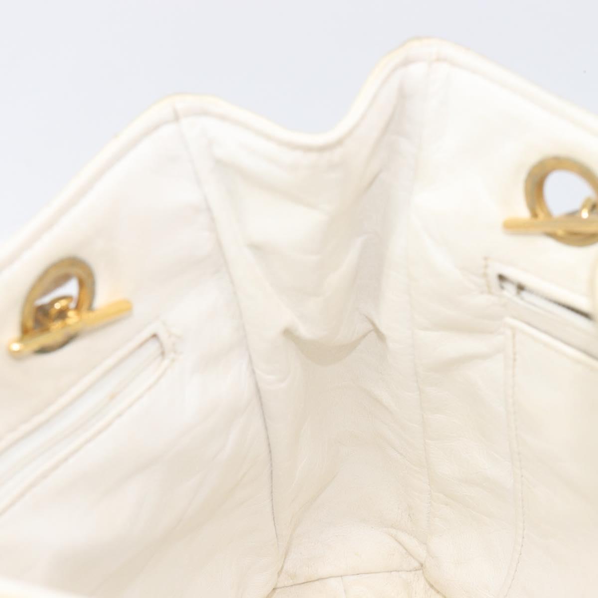 CHANEL Matelasse Chain Shoulder Bag Lamb Skin White Gold CC Auth 197780