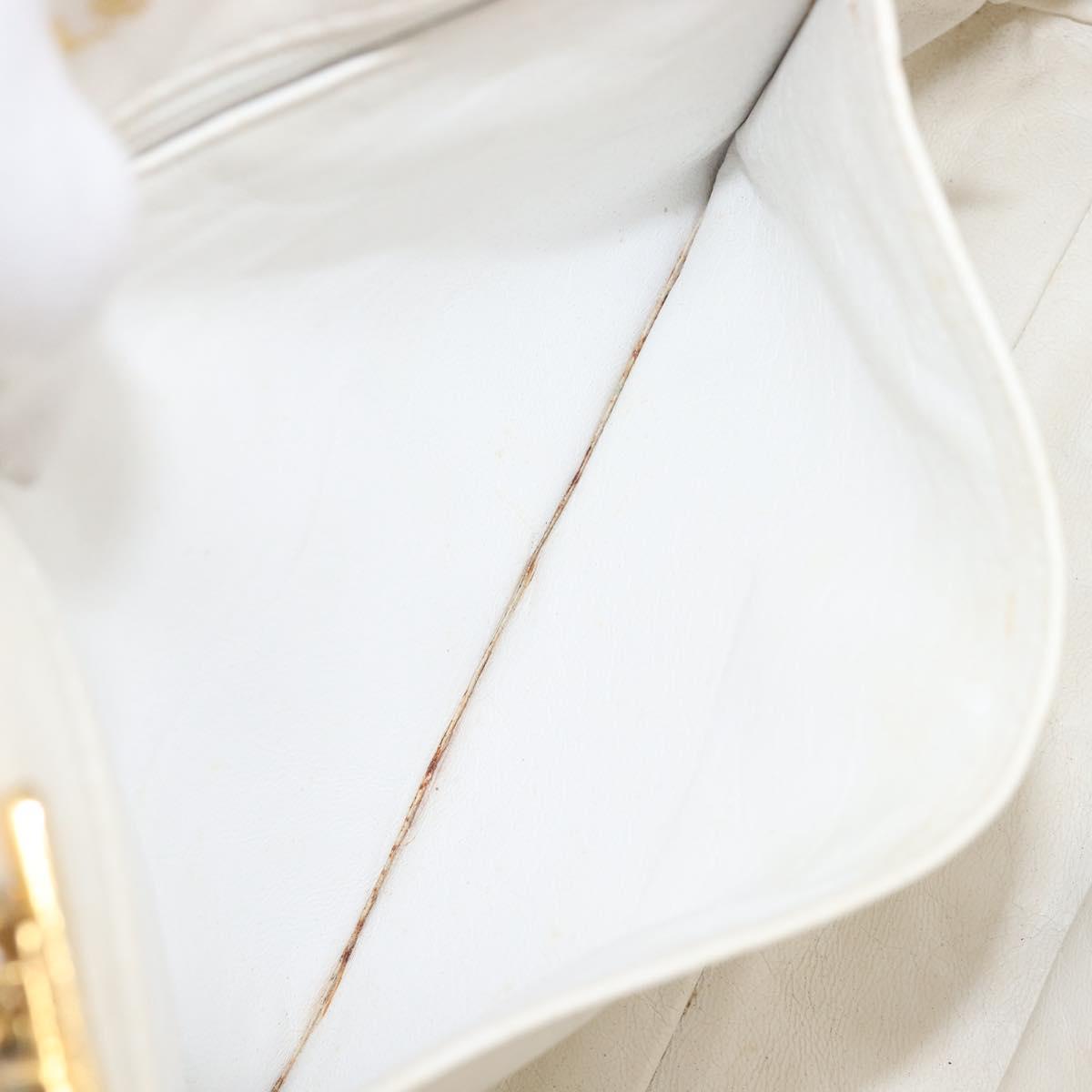 CHANEL Matelasse Chain Shoulder Bag Lamb Skin White Gold CC Auth 197780