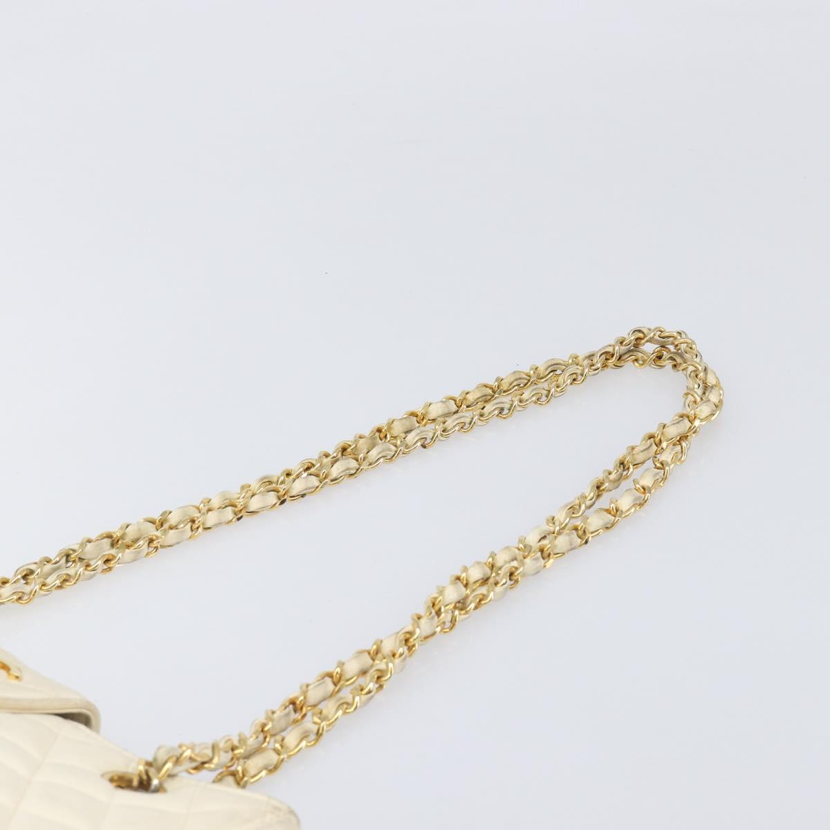 CHANEL Matelasse Chain Shoulder Bag Lamb Skin White Gold CC Auth 197780