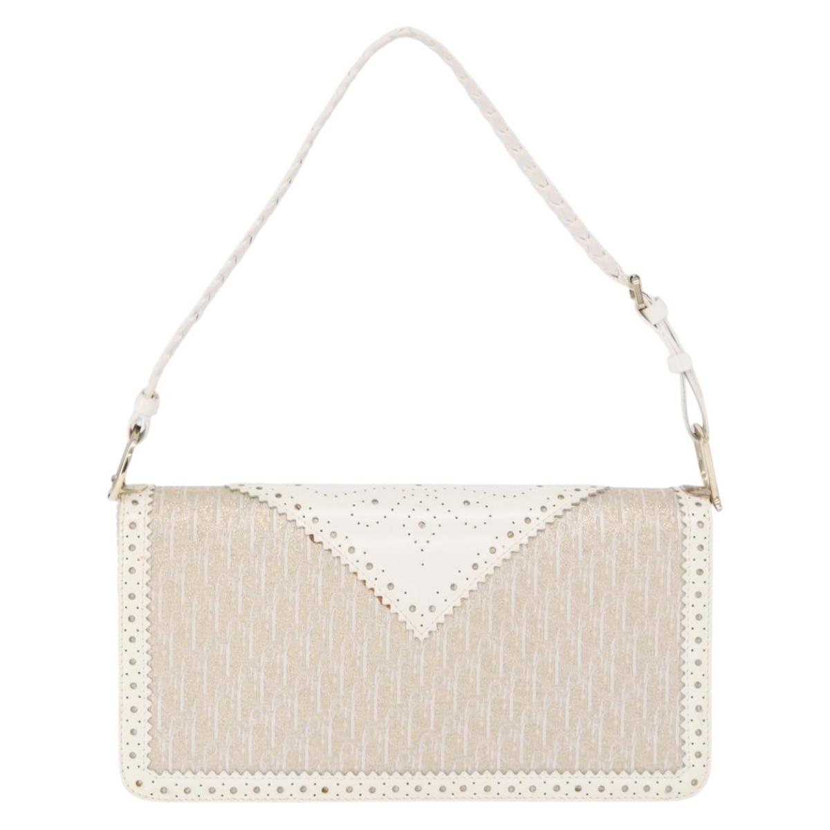 Christian Dior Trotter Canvas Hand Bag Gold Auth 197782SAM