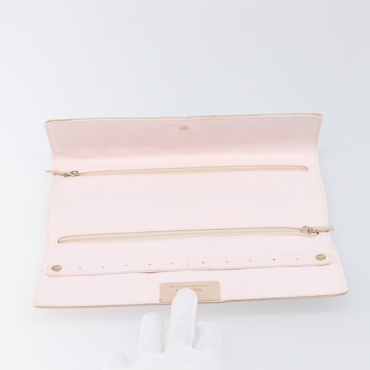 CHANEL Matelasse 2.55 Accessory Pouch Lamb Skin Pink Gold CC Auth 197784V