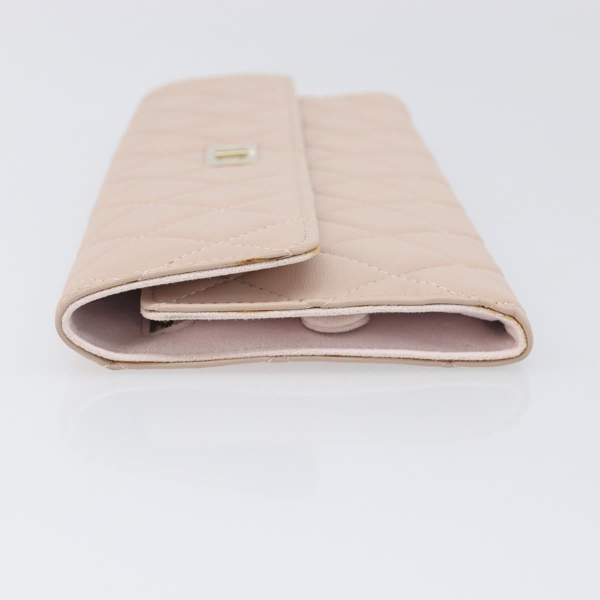 CHANEL Matelasse 2.55 Accessory Pouch Lamb Skin Pink Gold CC Auth 197784V