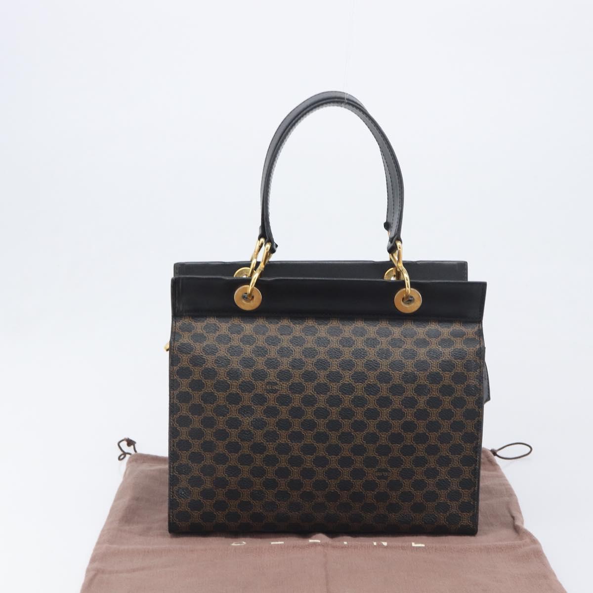 CELINE Macadam Canvas Hand Bag PVC Leather Black Gold Auth 197786A