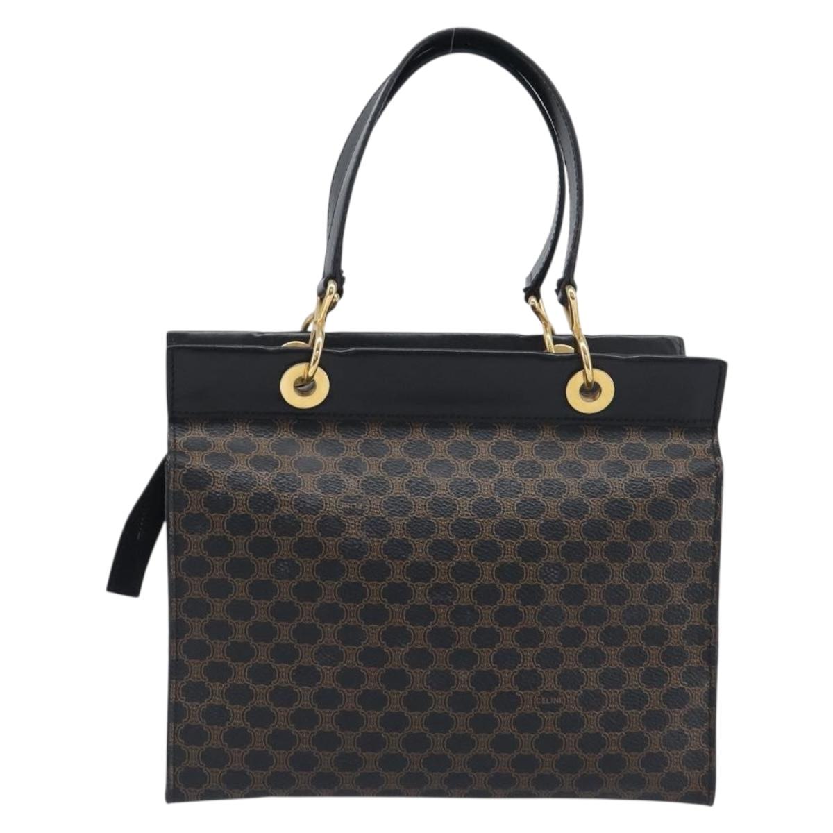 CELINE Macadam Canvas Hand Bag PVC Leather Black Gold Auth 197786A