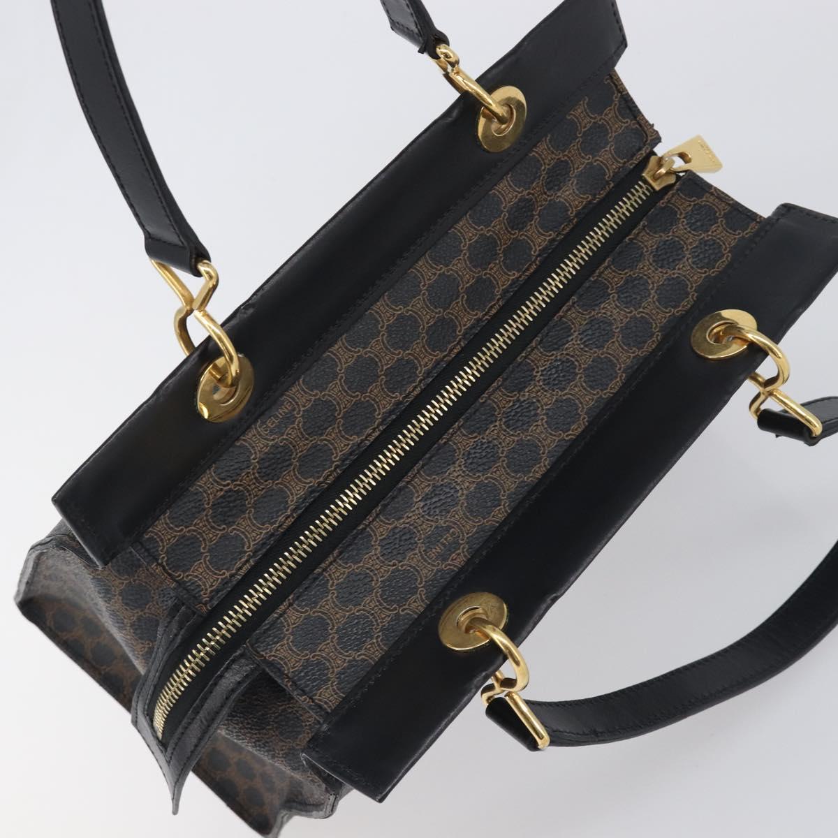 CELINE Macadam Canvas Hand Bag PVC Leather Black Gold Auth 197786A