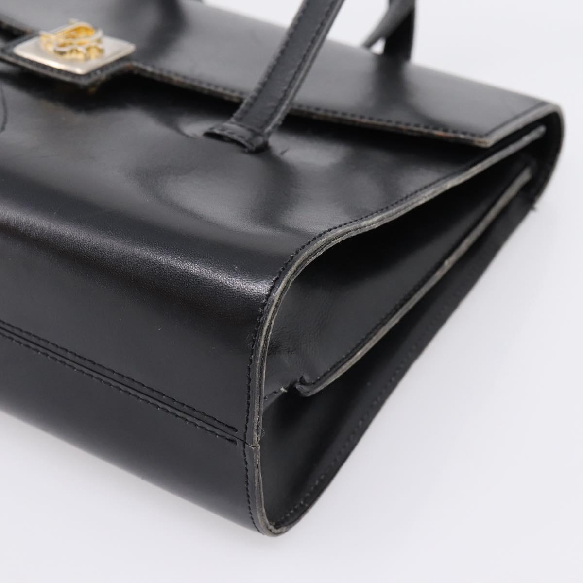 Christian Dior Hand Bag Leather Black Gold Auth 197791