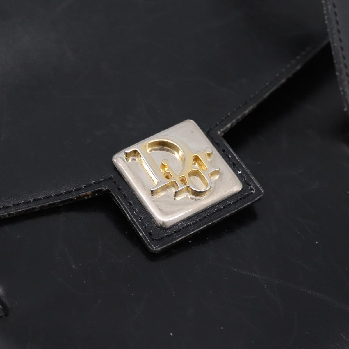 Christian Dior Hand Bag Leather Black Gold Auth 197791