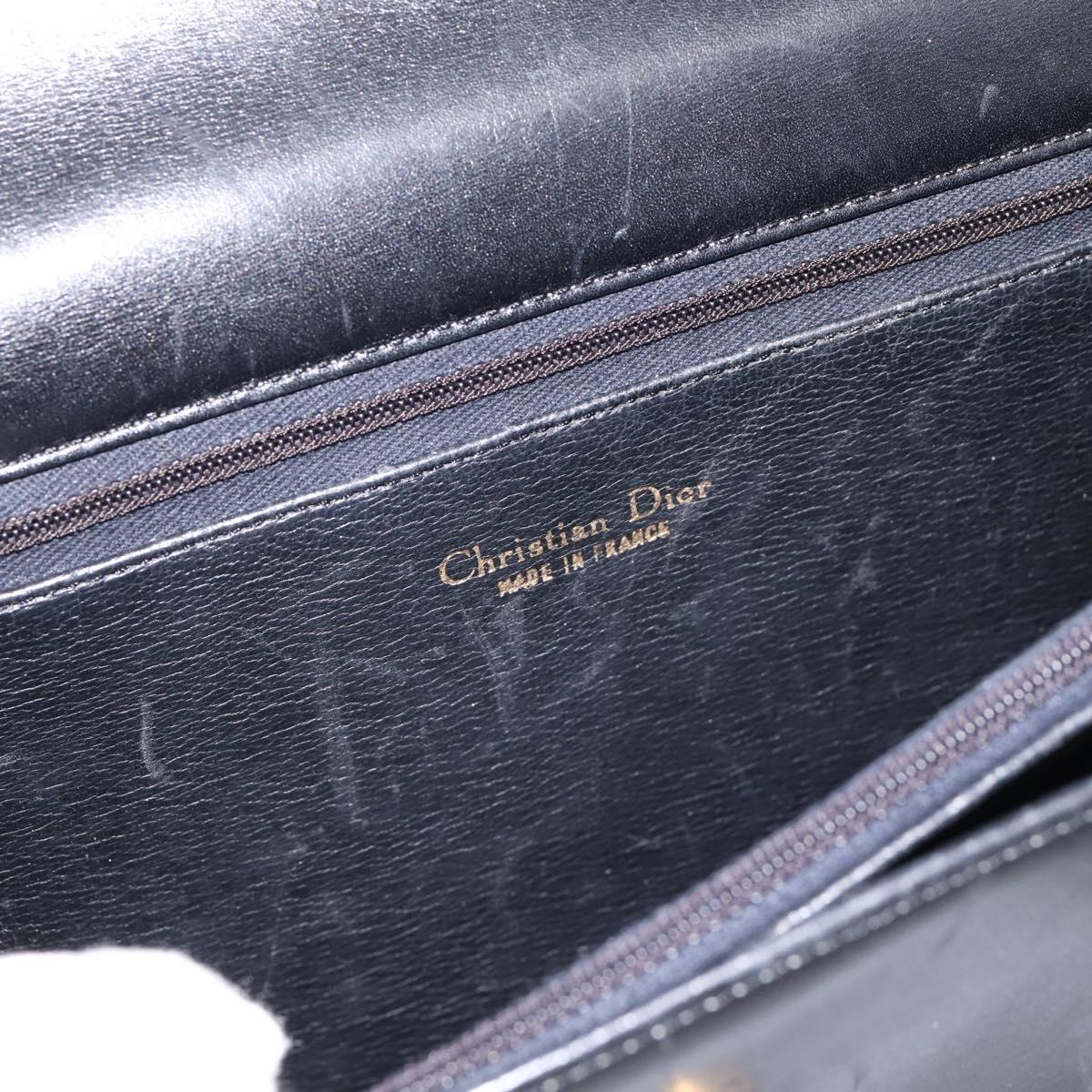 Christian Dior Hand Bag Leather Black Gold Auth 197791