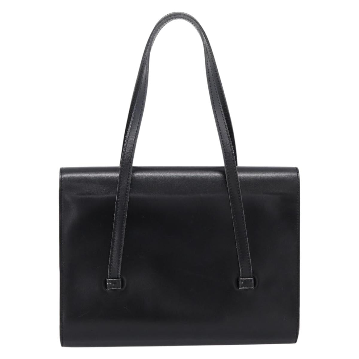 Christian Dior Hand Bag Leather Black Gold Auth 197791