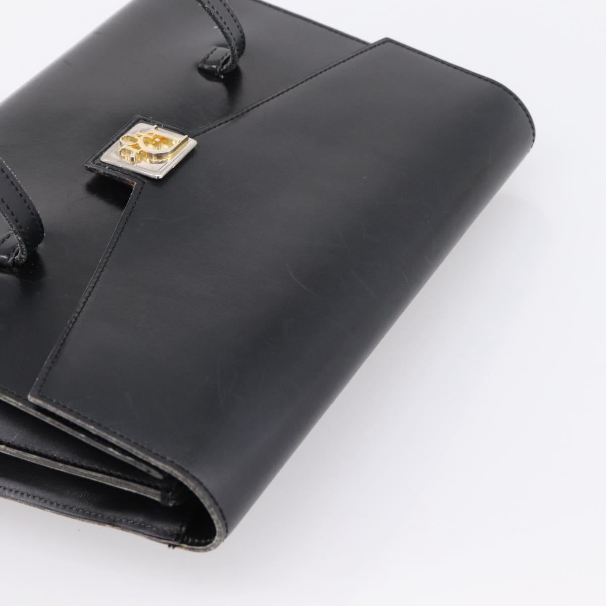 Christian Dior Hand Bag Leather Black Gold Auth 197791