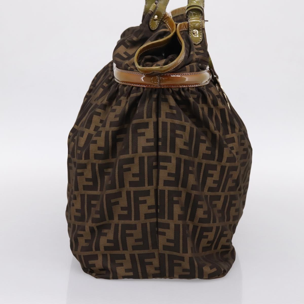 FENDI Zucca Canvas Tote Bag Nylon Brown Black Auth 197800