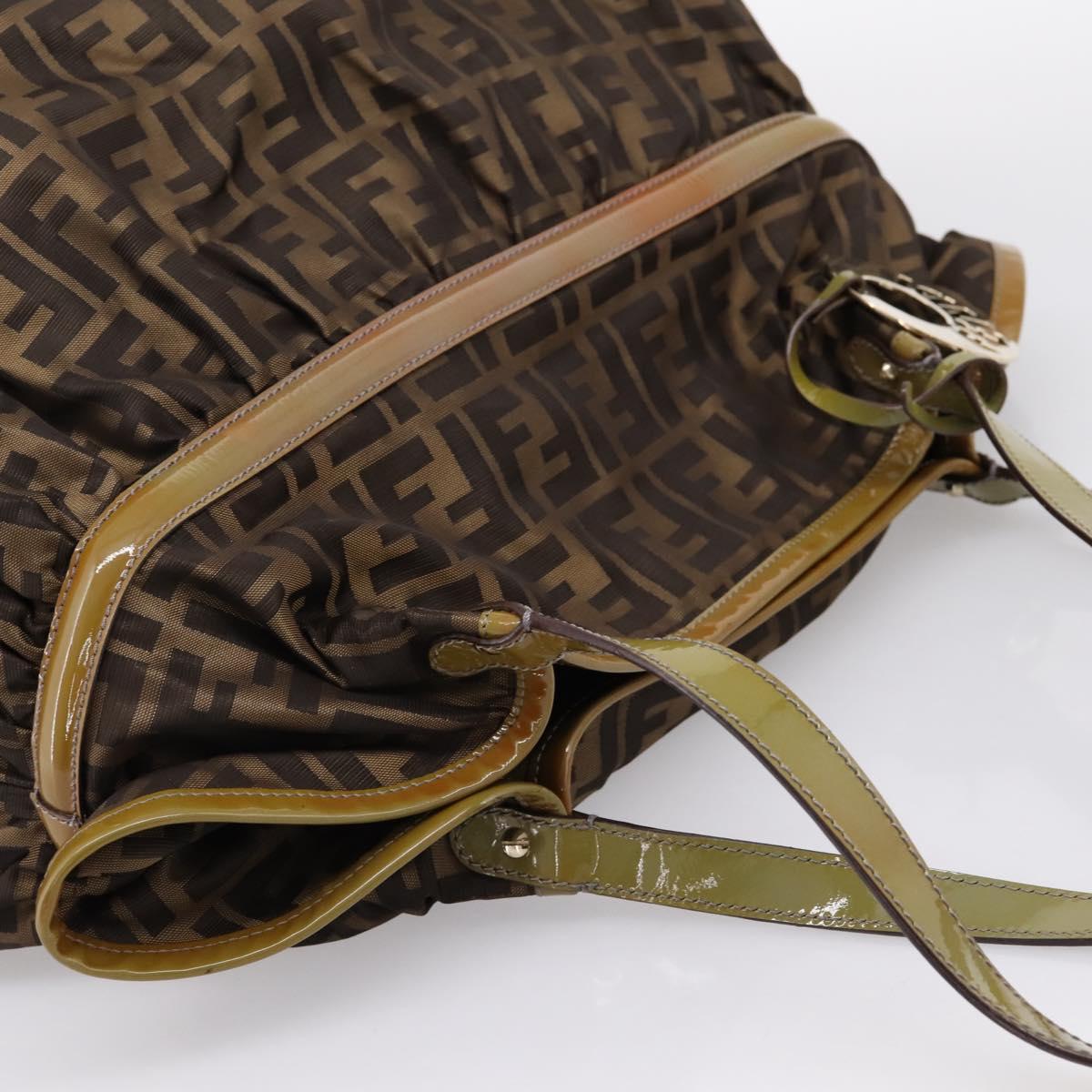 FENDI Zucca Canvas Tote Bag Nylon Brown Black Auth 197800