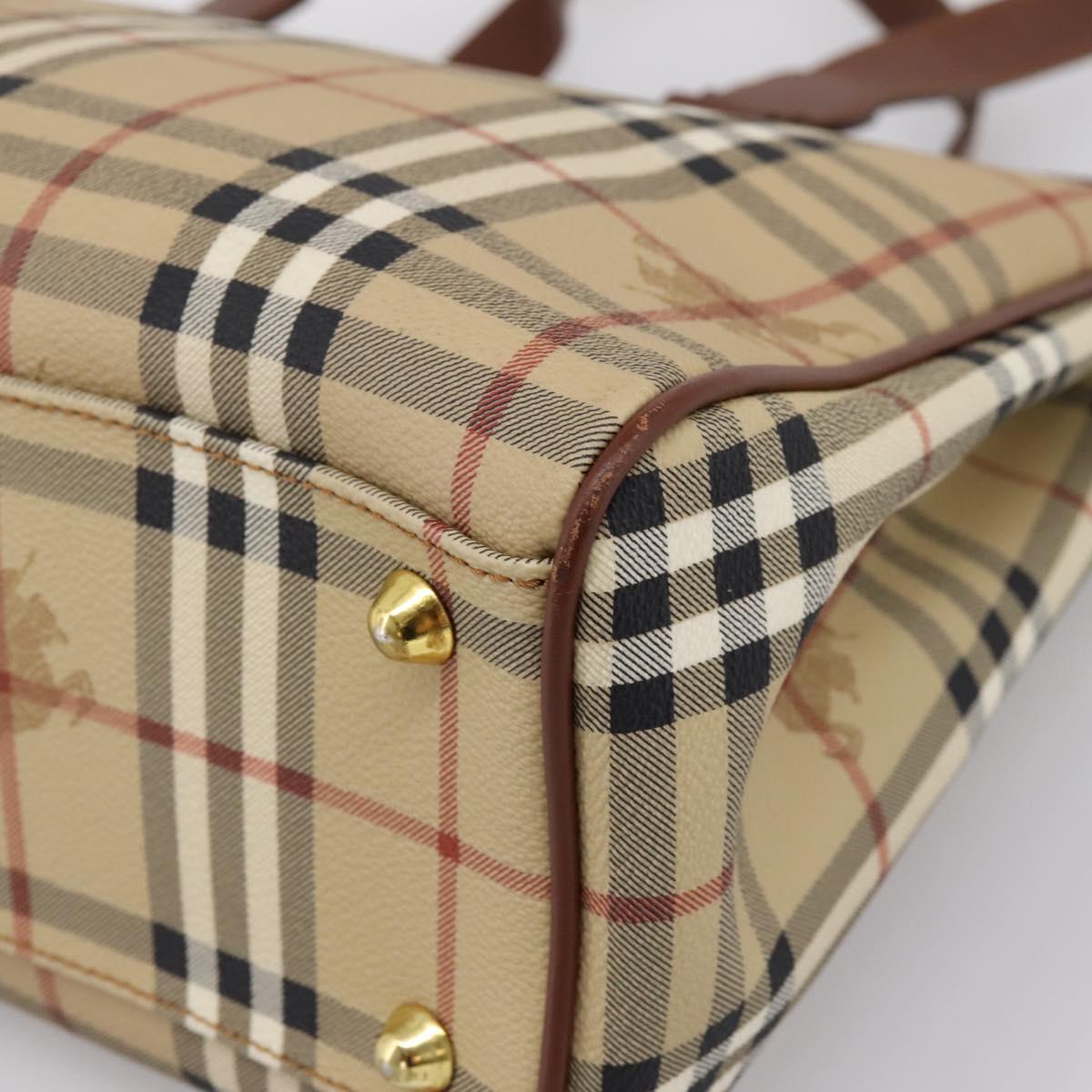 BURBERRY Nova Check Shoulder Bag PVC Beige Gold Auth 197805A