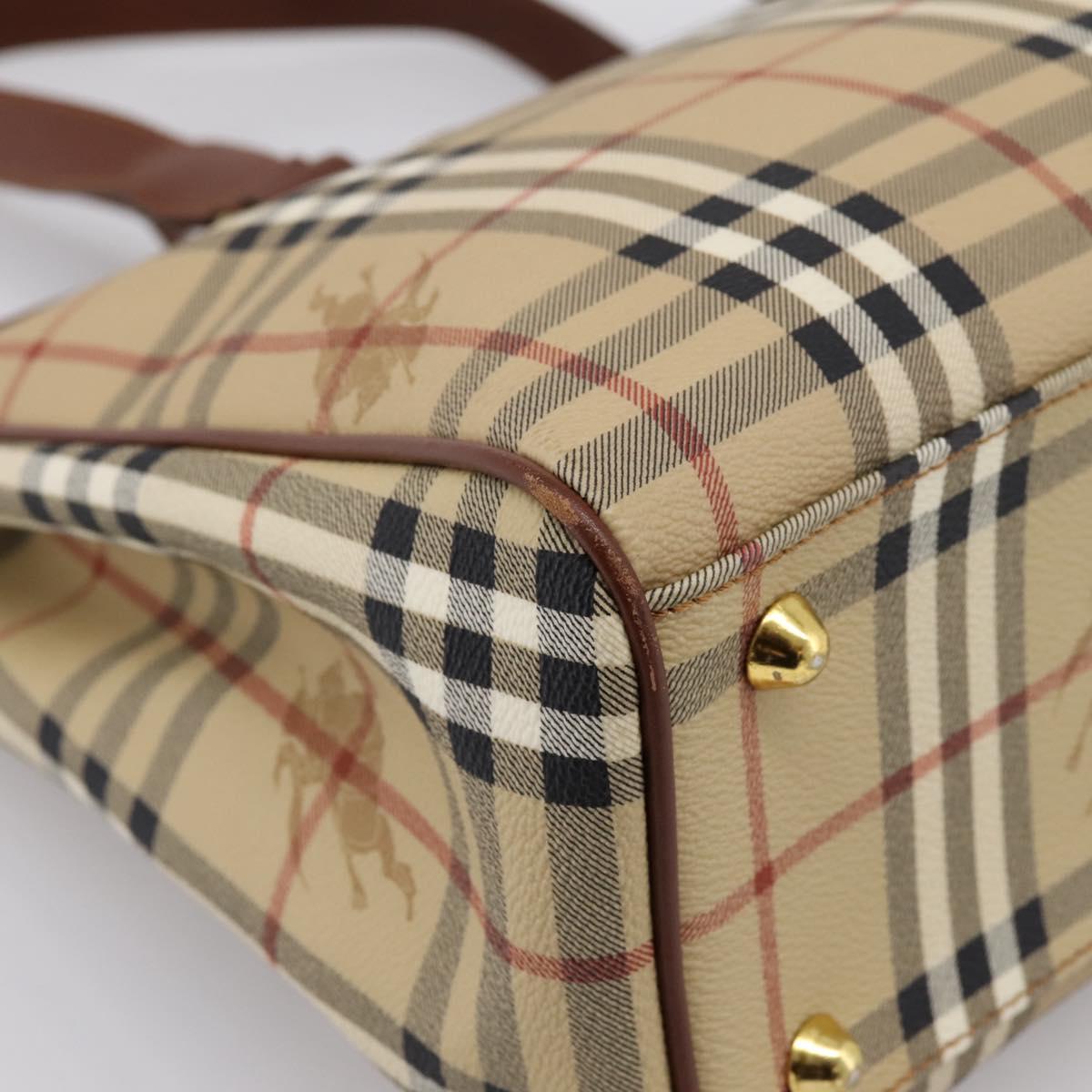 BURBERRY Nova Check Shoulder Bag PVC Beige Gold Auth 197805A