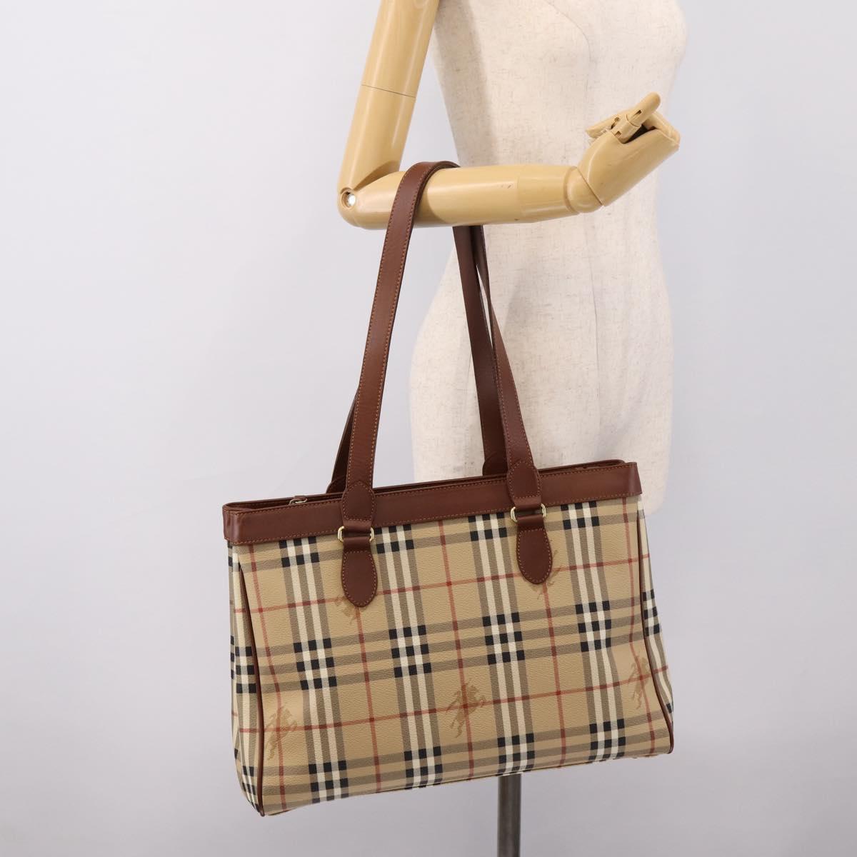BURBERRY Nova Check Shoulder Bag PVC Beige Gold Auth 197805A