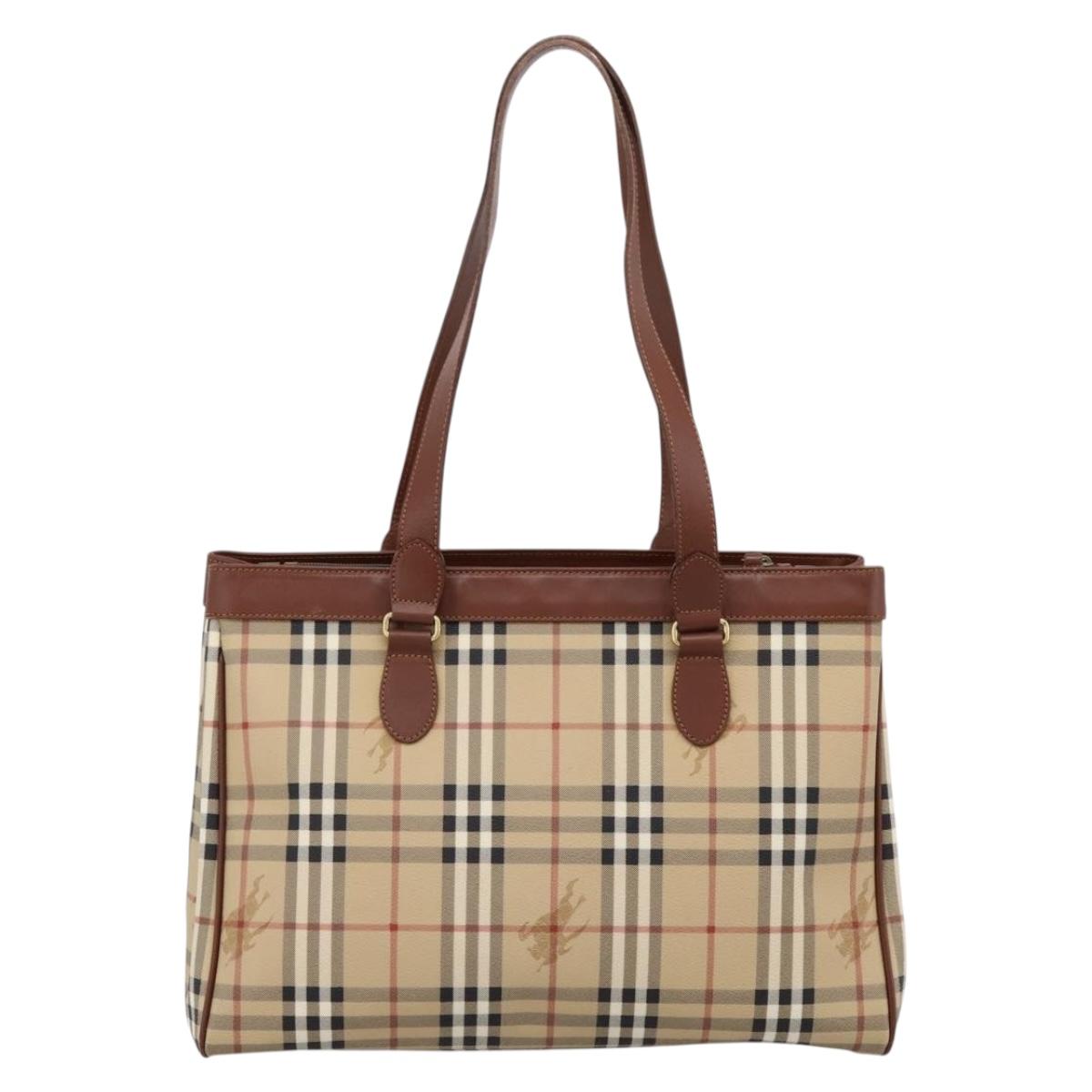 BURBERRY Nova Check Shoulder Bag PVC Beige Gold Auth 197805A