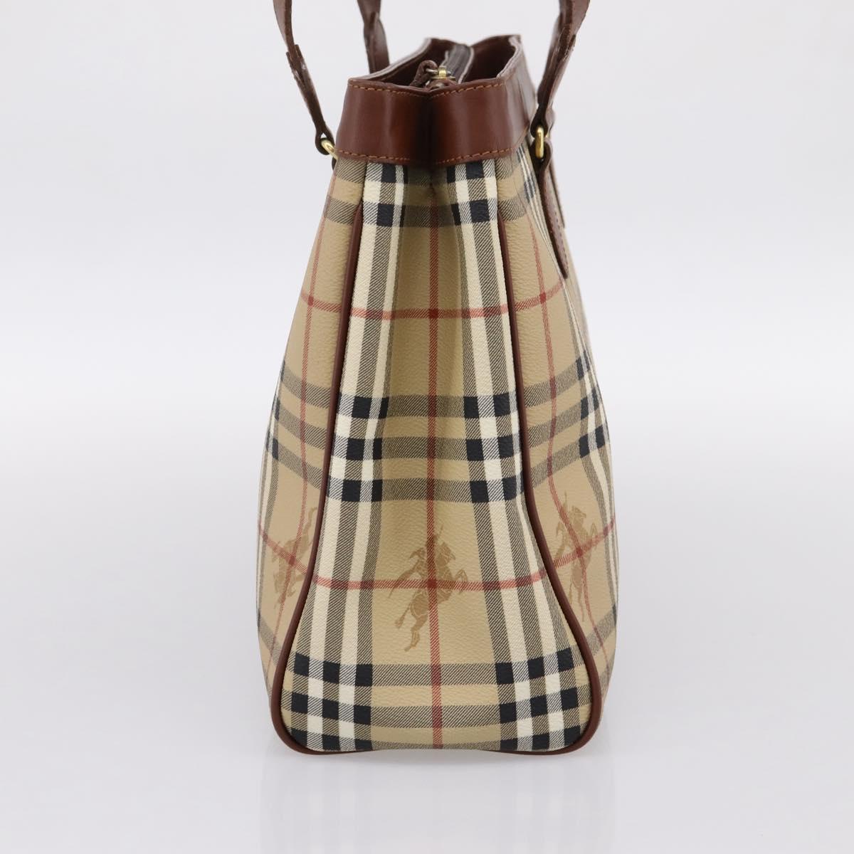 BURBERRY Nova Check Shoulder Bag PVC Beige Gold Auth 197805A