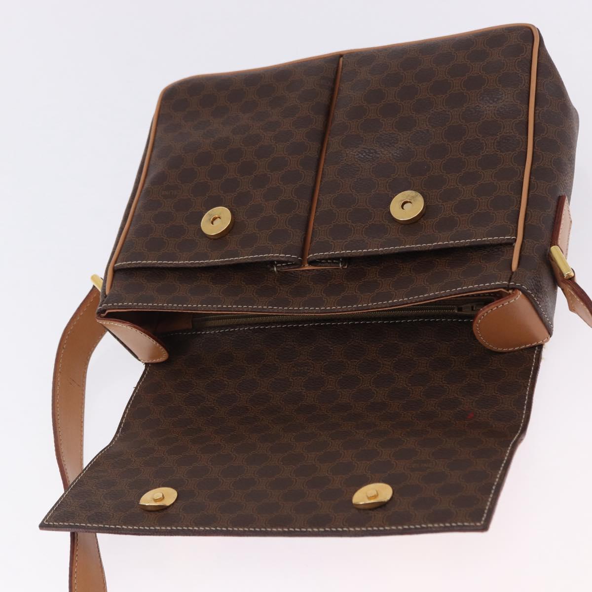 CELINE Macadam Canvas Shoulder Bag PVC Leather Brown Gold Auth 197808V