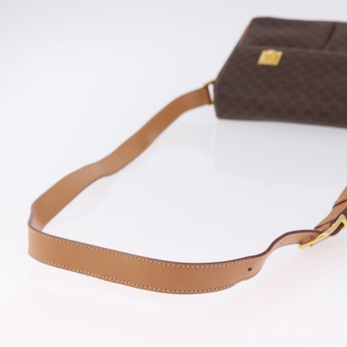 CELINE Macadam Canvas Shoulder Bag PVC Leather Brown Gold Auth 197808V