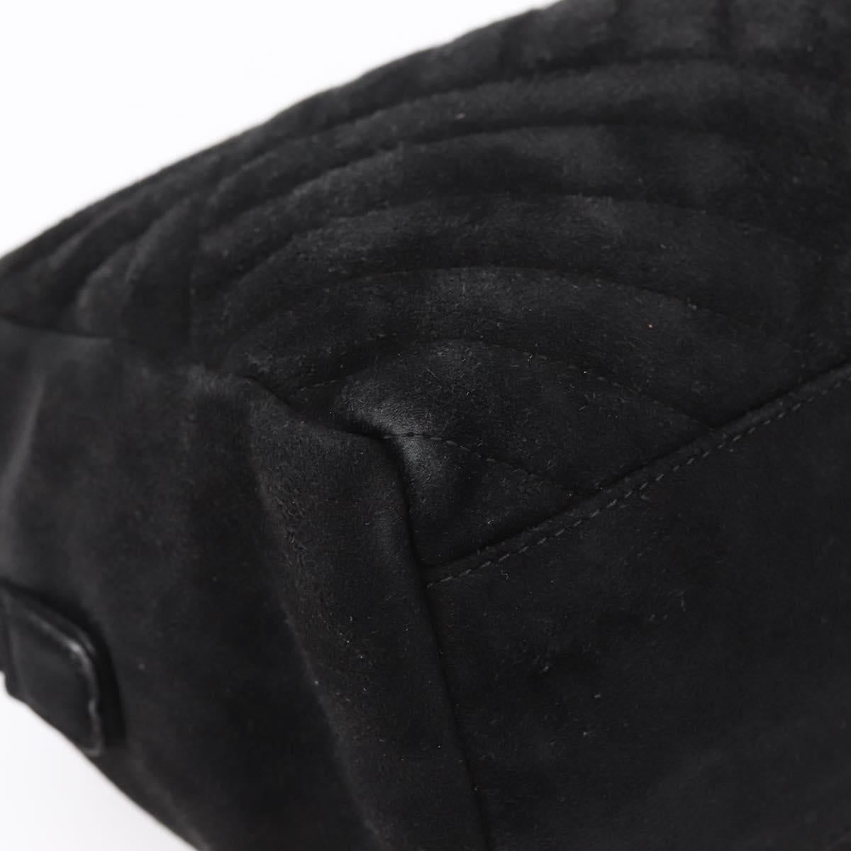 PRADA Hand Bag Suede Black Gold Auth 197809