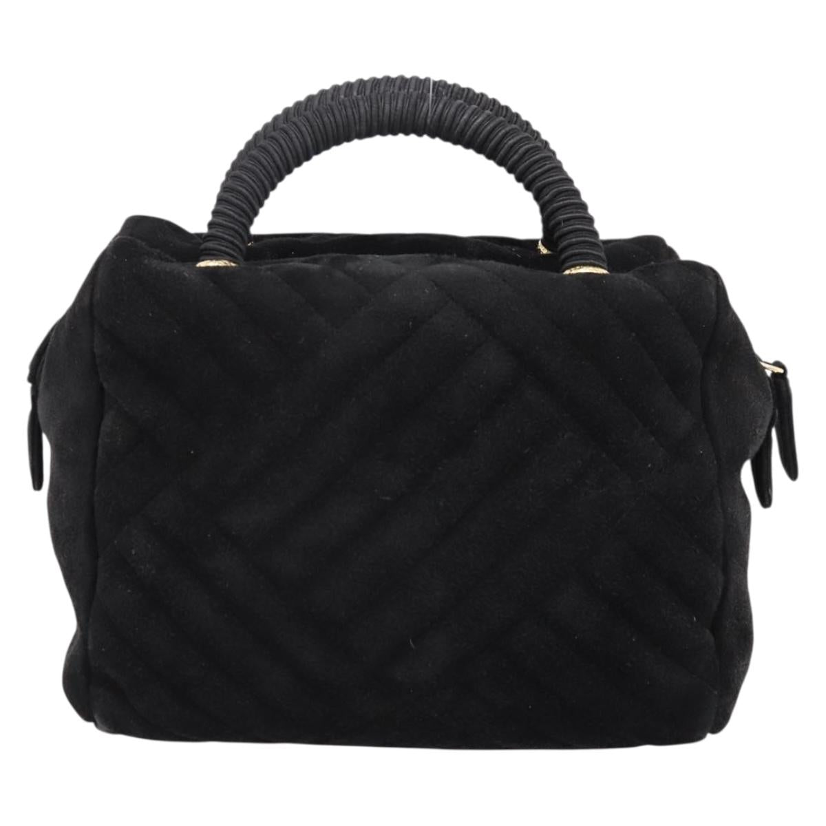 PRADA Hand Bag Suede Black Gold Auth 197809
