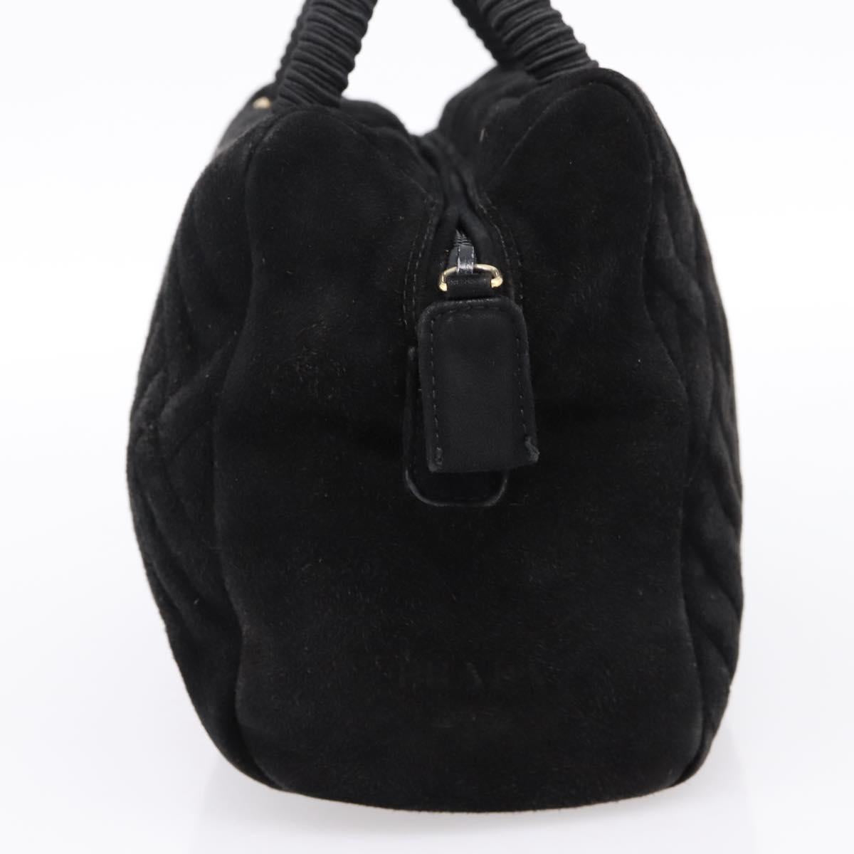 PRADA Hand Bag Suede Black Gold Auth 197809