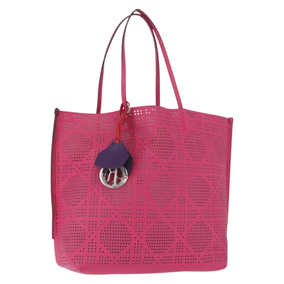 Christian Dior Tote Bag Leather Pink Silver Auth 197818
