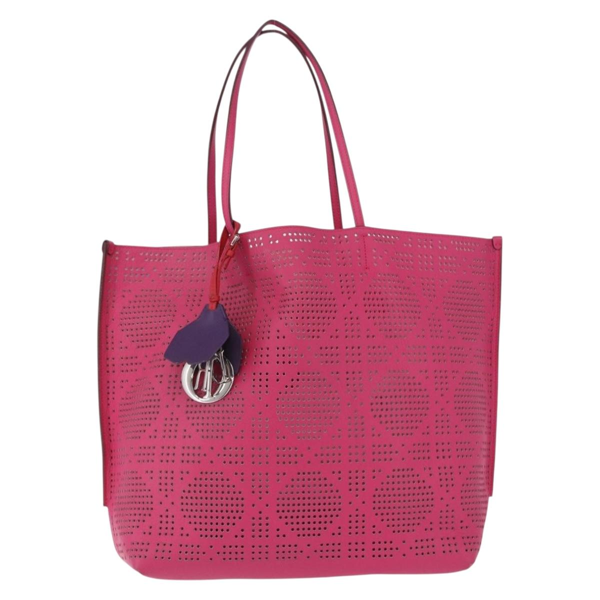 Christian Dior Tote Bag Leather Pink Silver Auth 197818