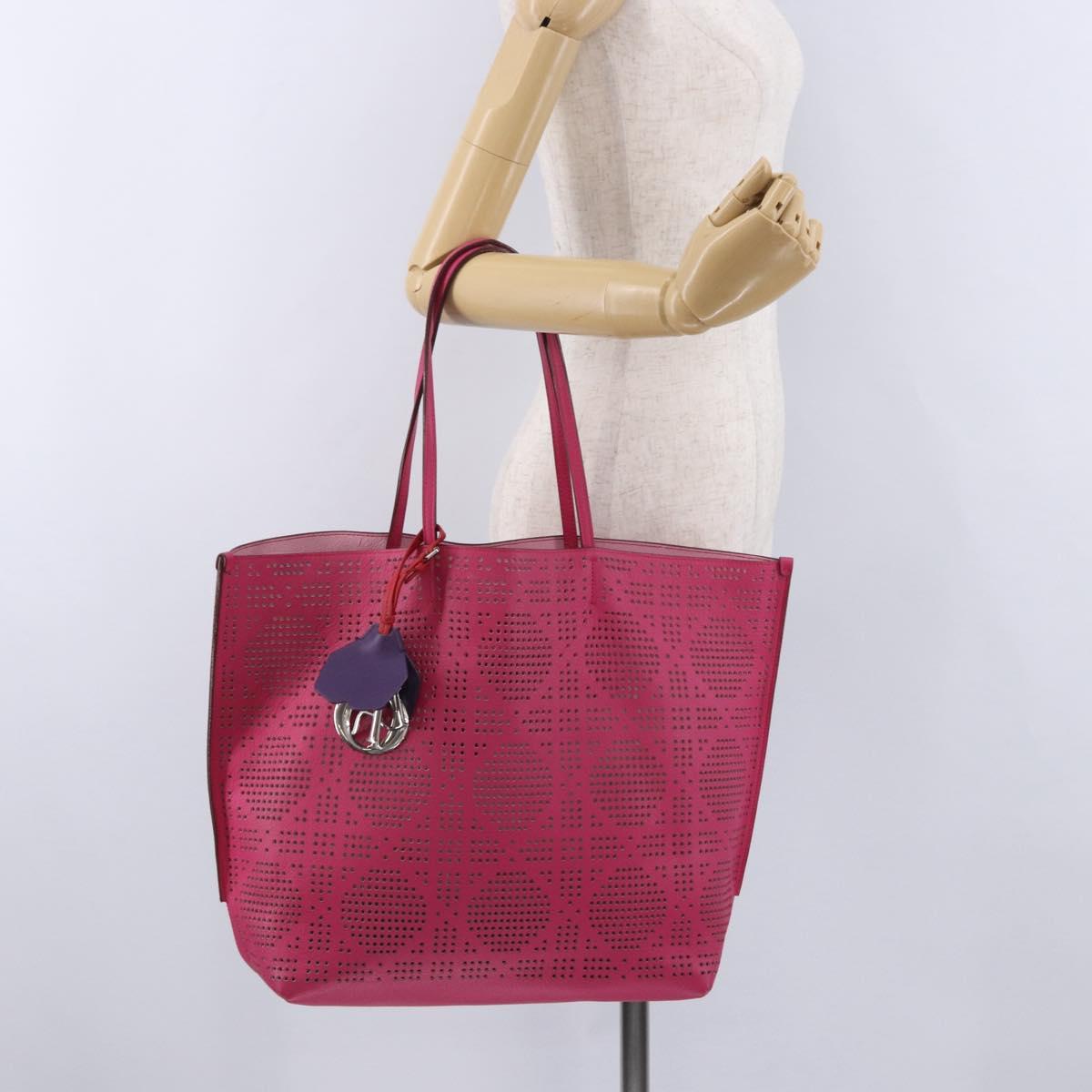 Christian Dior Tote Bag Leather Pink Silver Auth 197818