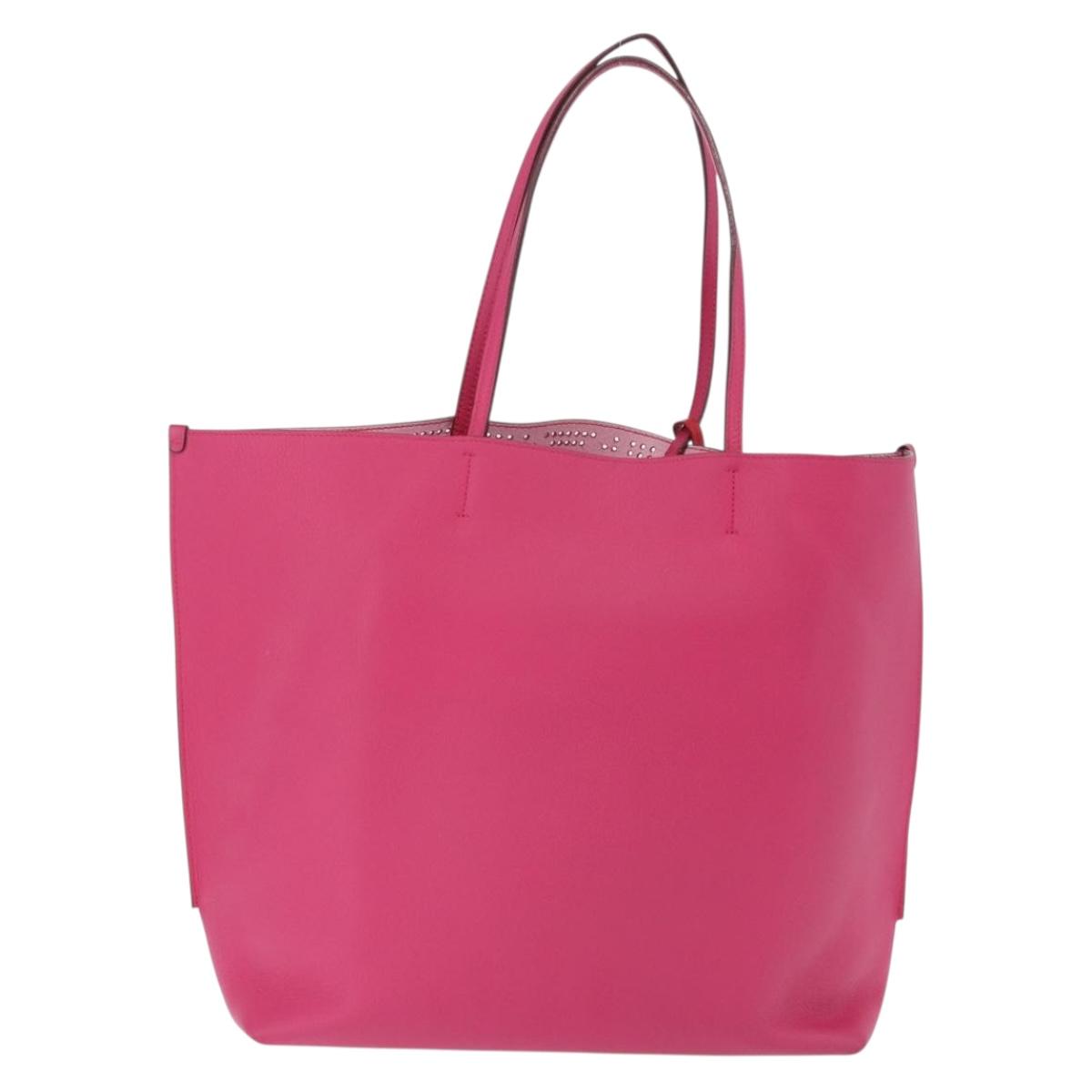 Christian Dior Tote Bag Leather Pink Silver Auth 197818