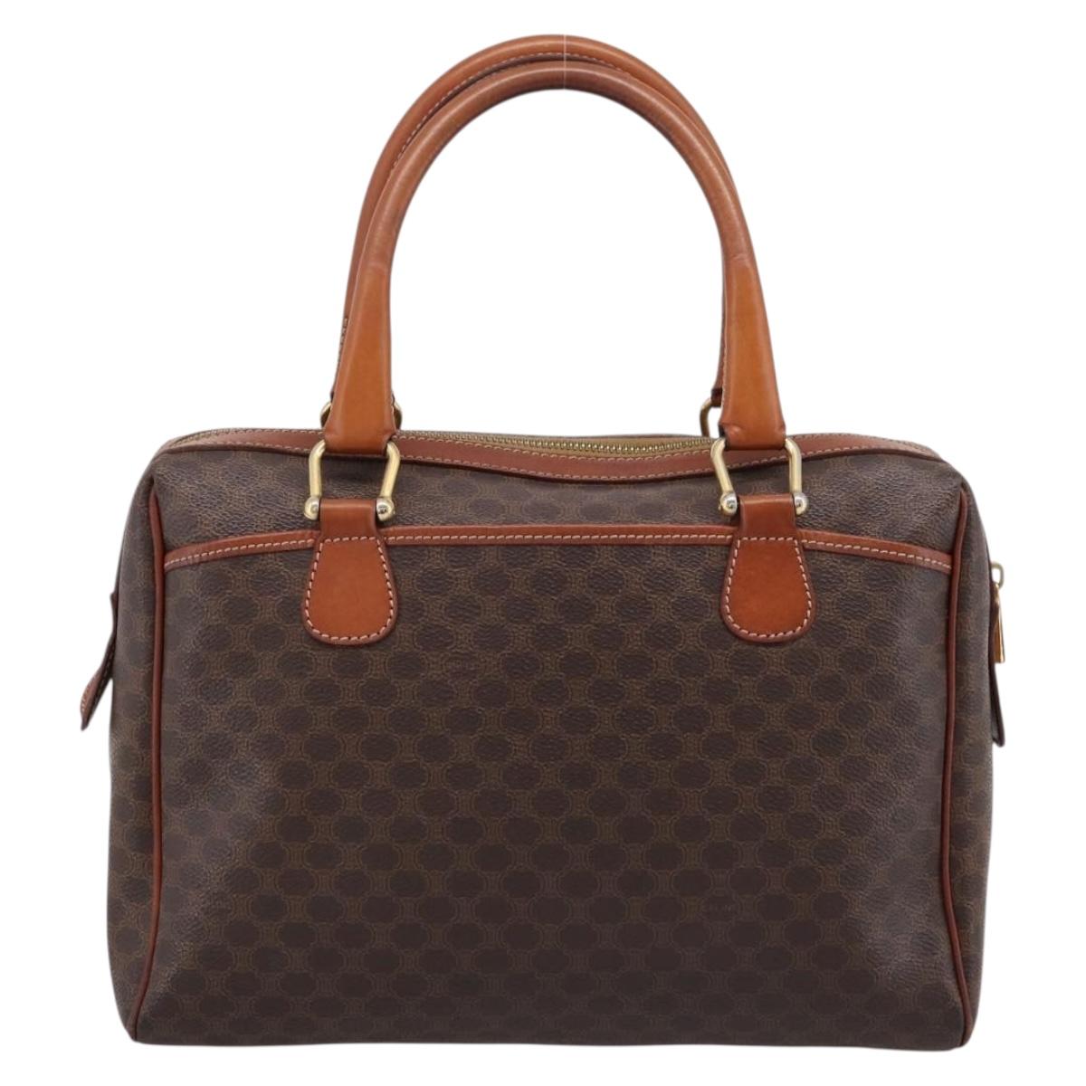 CELINE Macadam Canvas Mini Boston Bag PVC Leather Brown Gold Auth 197819A