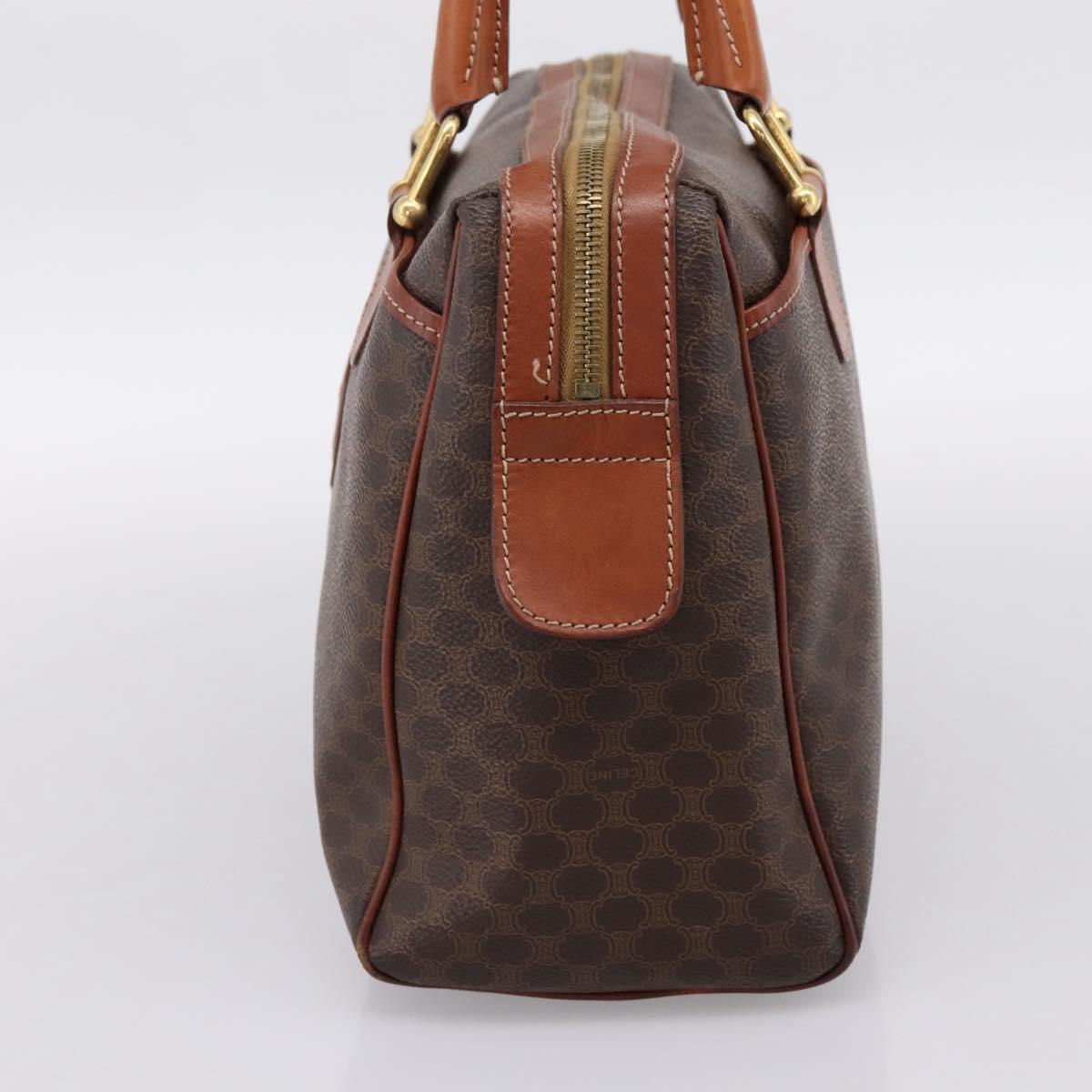 CELINE Macadam Canvas Mini Boston Bag PVC Leather Brown Gold Auth 197819A