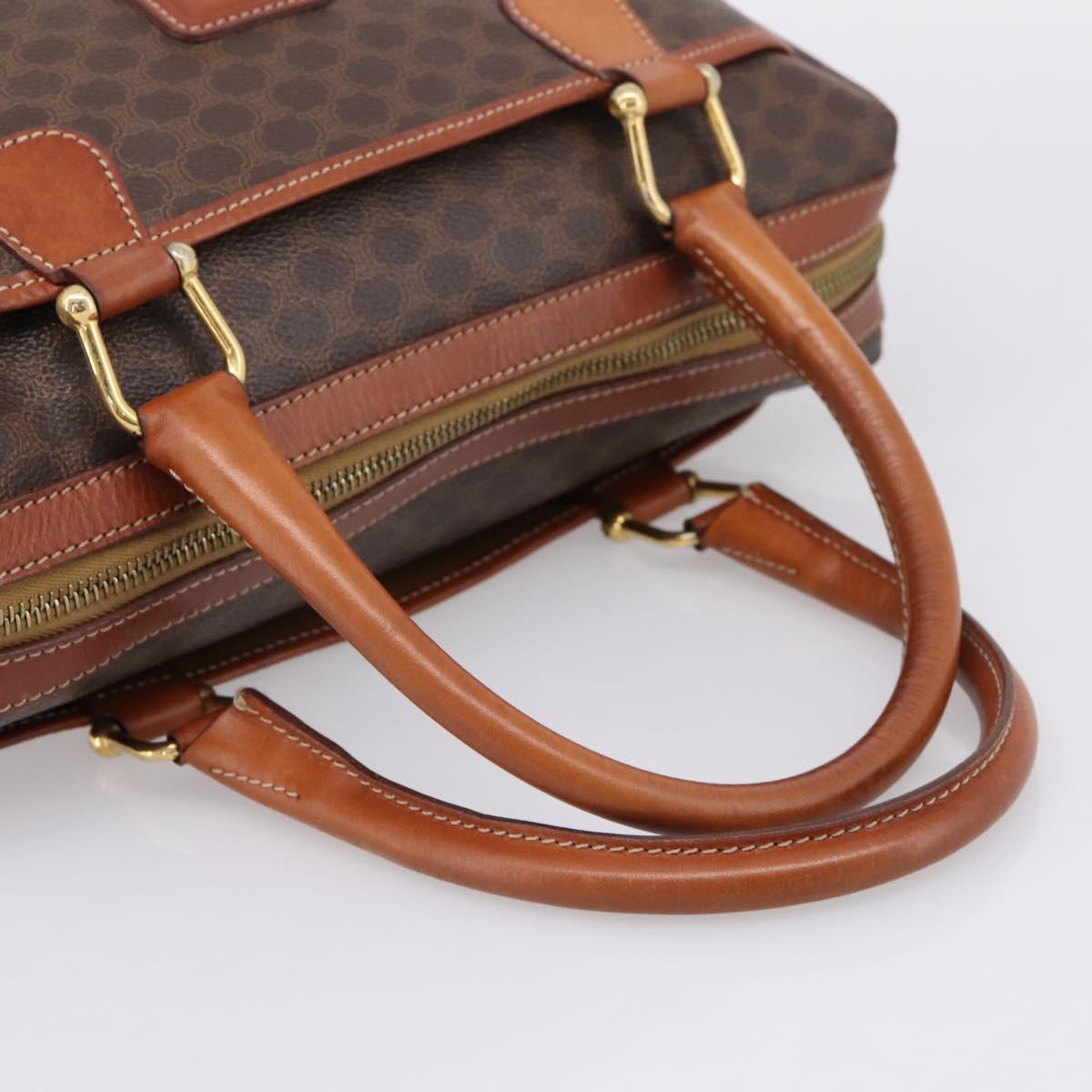 CELINE Macadam Canvas Mini Boston Bag PVC Leather Brown Gold Auth 197819A