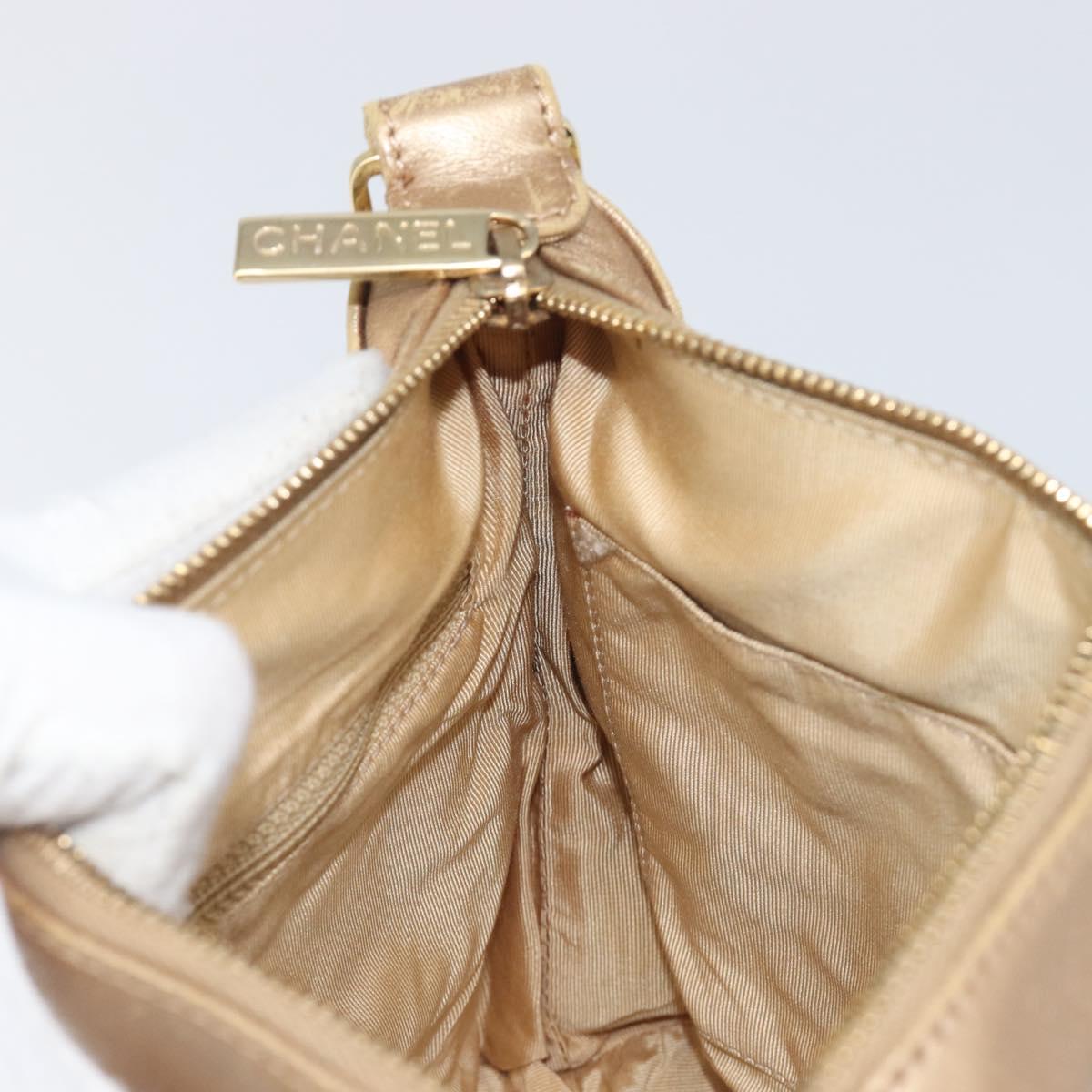 CHANEL Choco Bar Hand Bag Lamb Skin Brown Gold CC Auth 197821