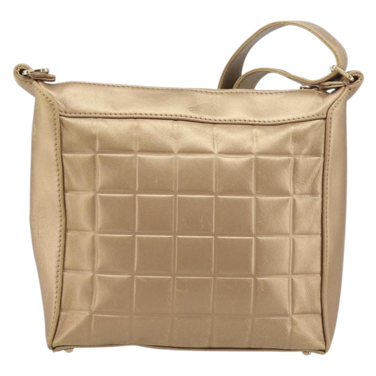 CHANEL Choco Bar Hand Bag Lamb Skin Brown Gold CC Auth 197821