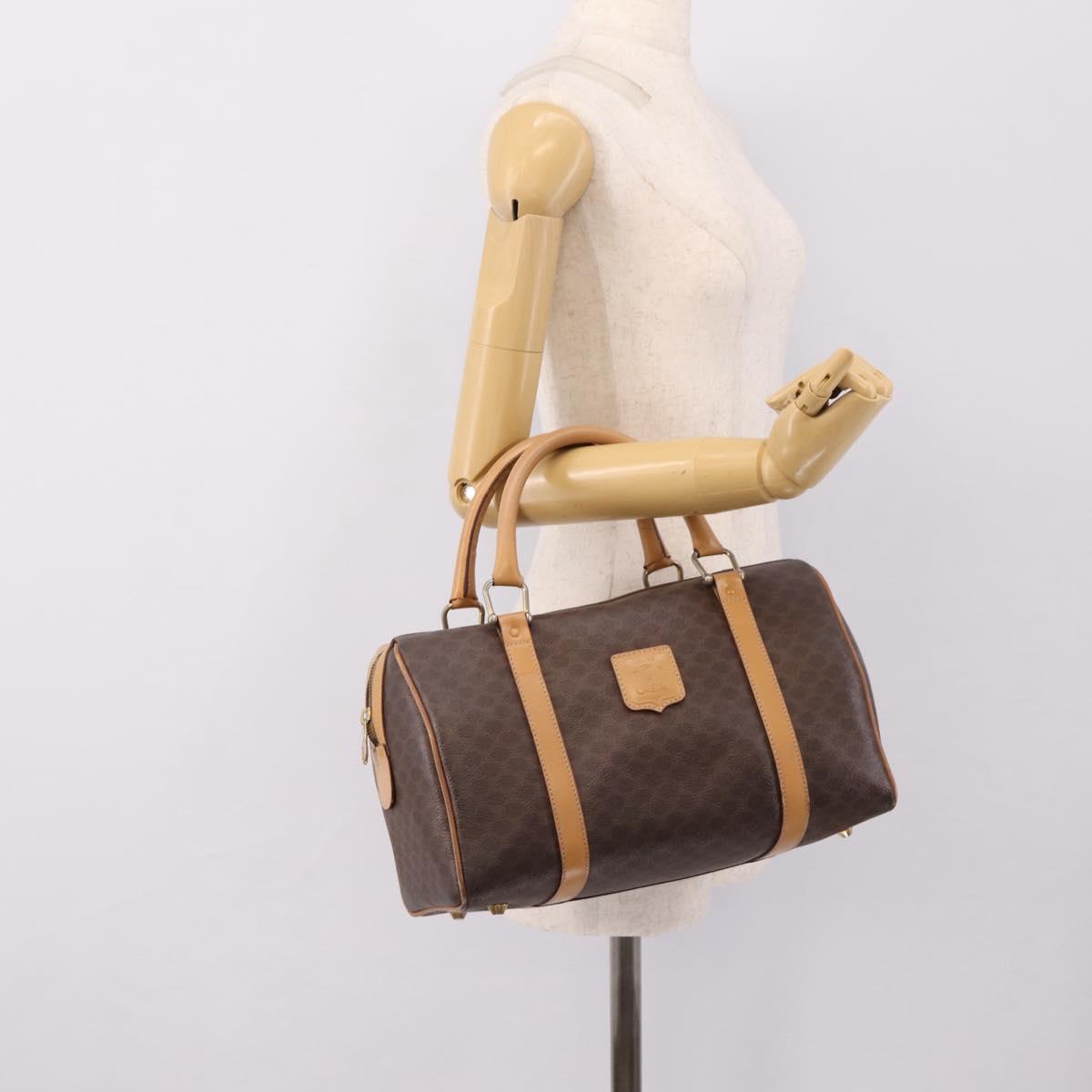 CELINE Macadam Canvas mini Boston Bag PVC Leather Brown Gold Auth 197824V