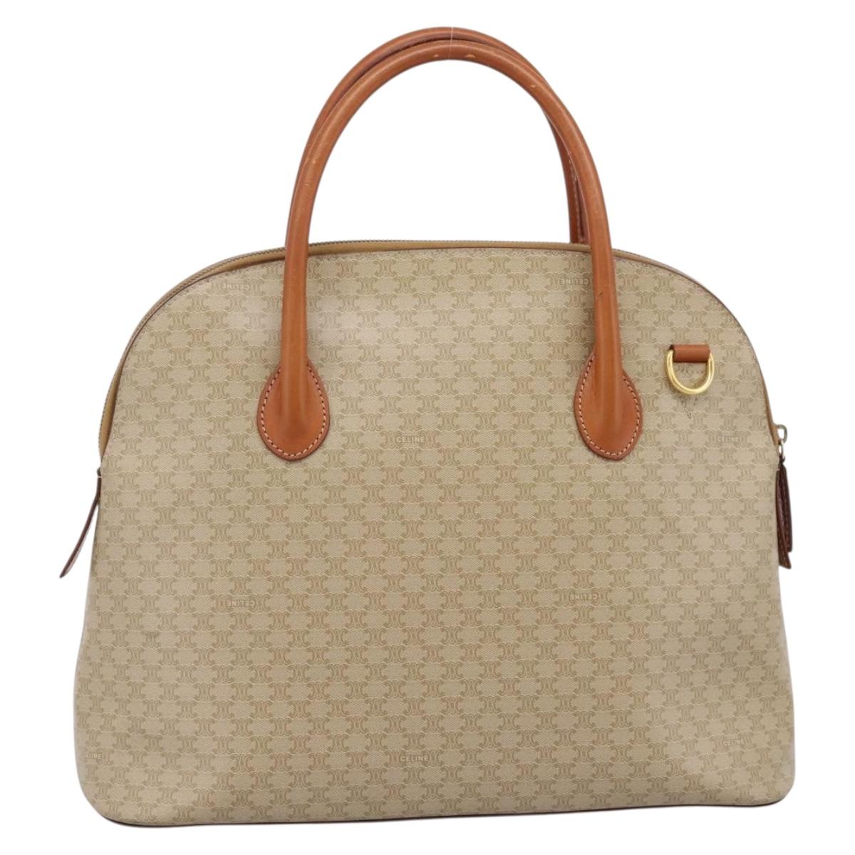 CELINE Macadam Canvas Hand Bag PVC Beige Gold Auth 197827