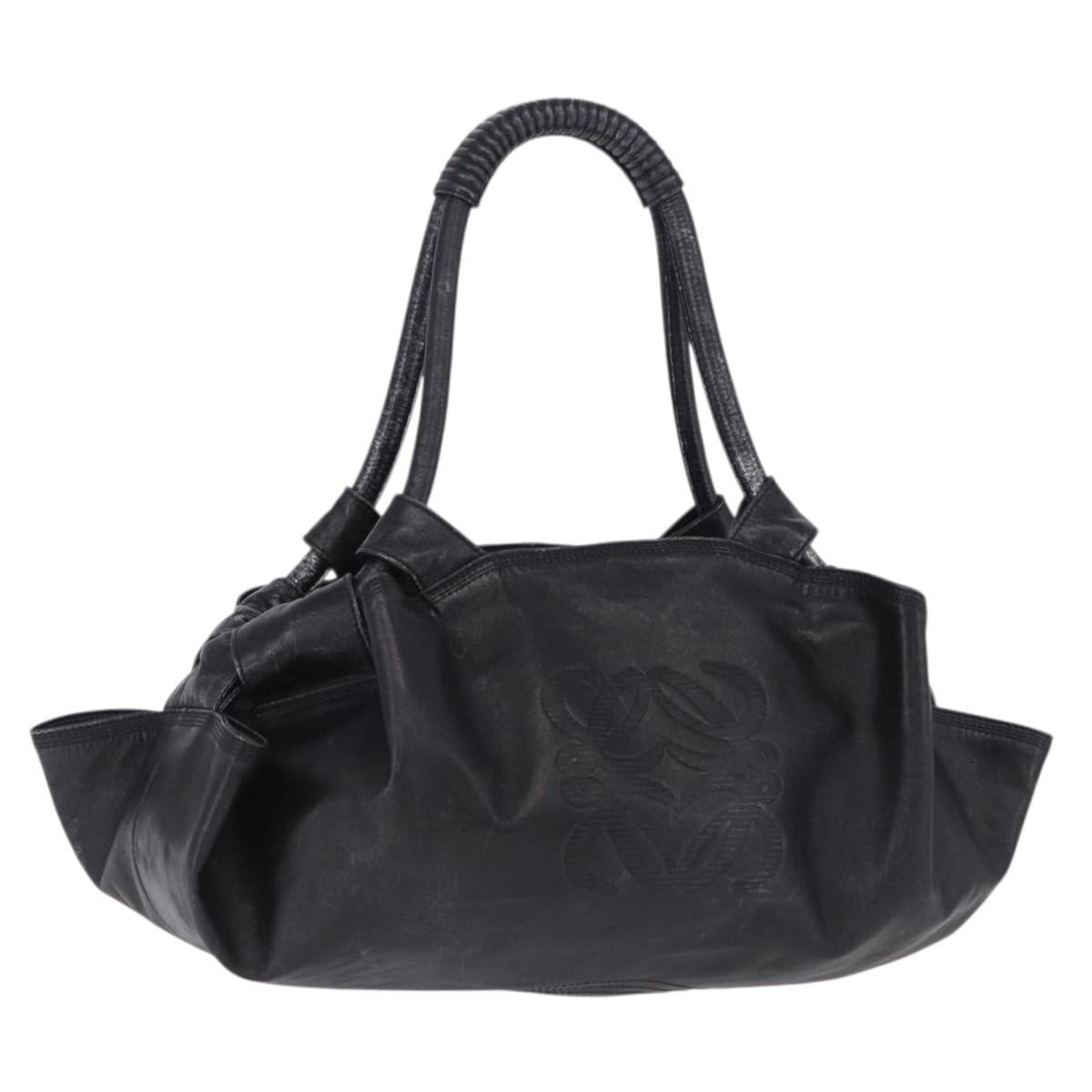 LOEWE Nappa Aire Anagram Hand Bag Leather Black Gold Auth 197831