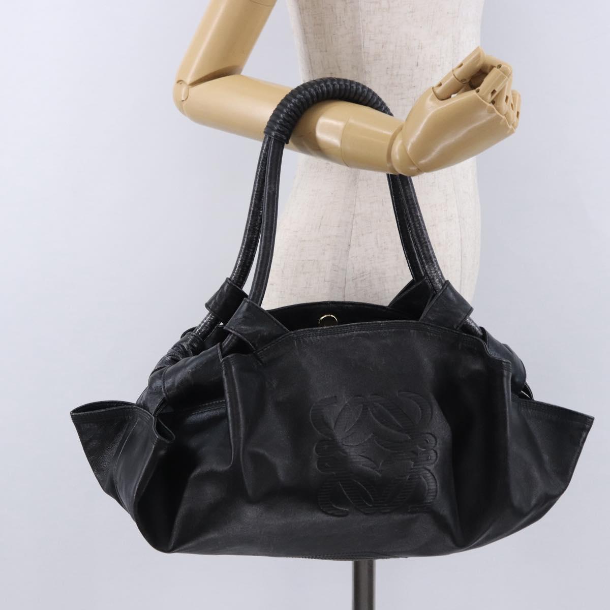 LOEWE Nappa Aire Anagram Hand Bag Leather Black Gold Auth 197831