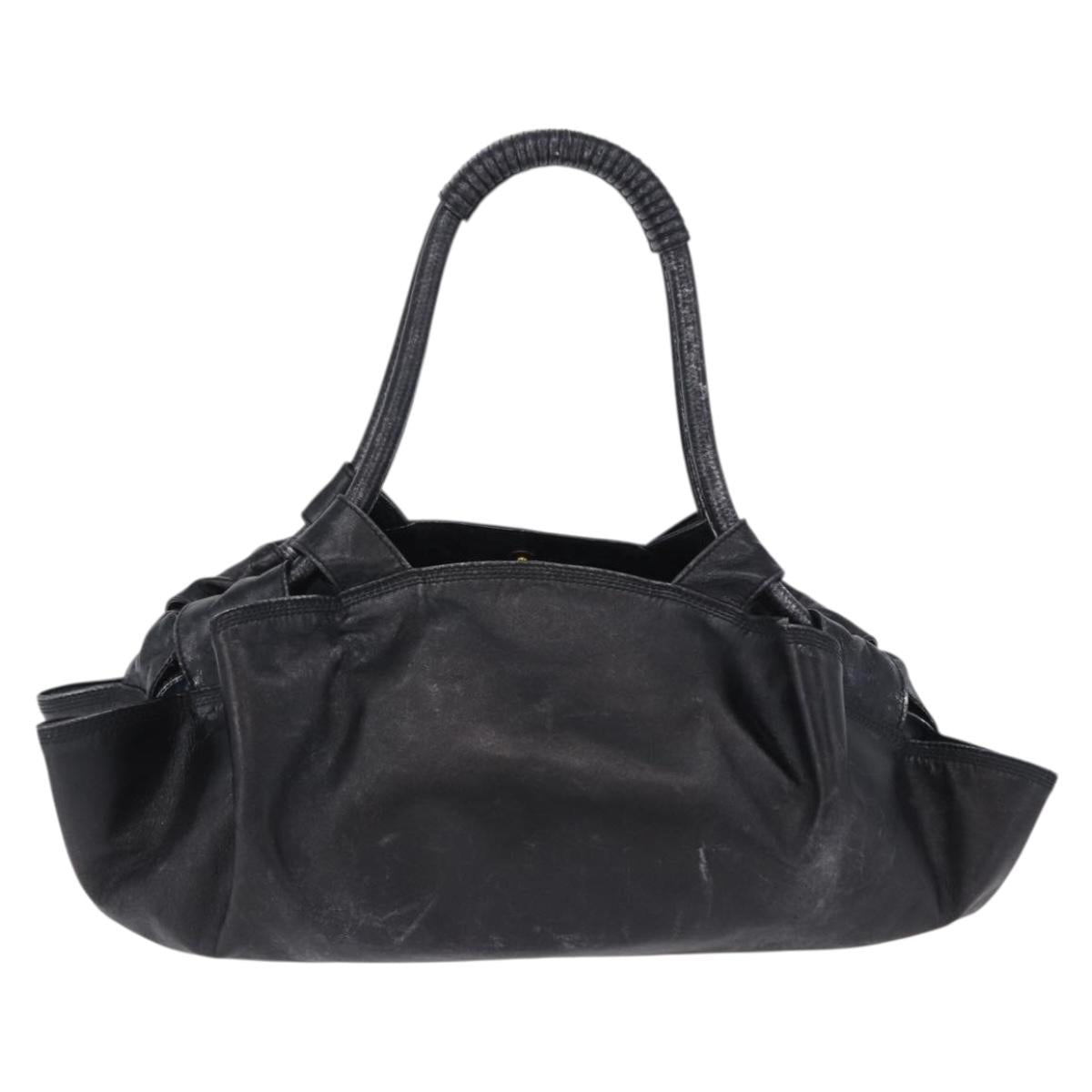 LOEWE Nappa Aire Anagram Hand Bag Leather Black Gold Auth 197831