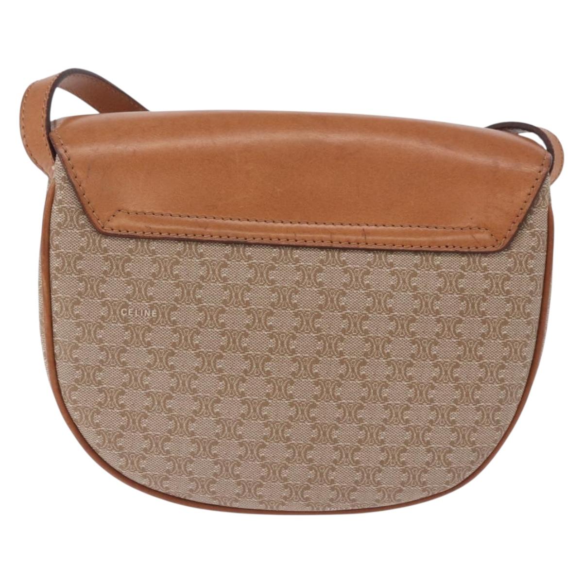 CELINE Macadam Canvas Shoulder Bag PVC Beige Gold Auth 197832A