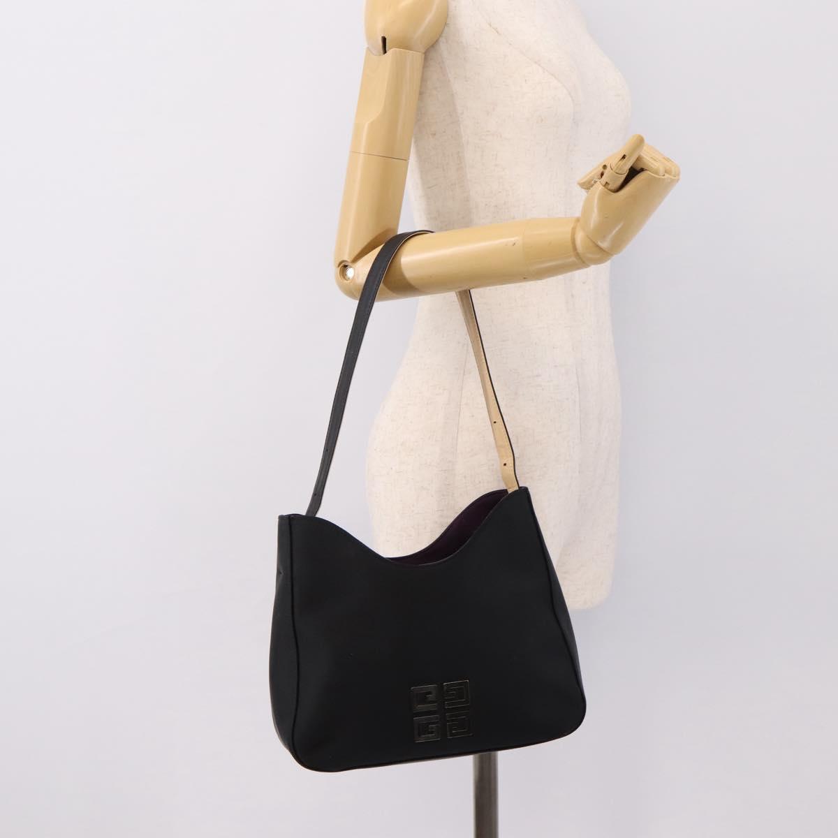 GIVENCHY Hand Bag Nylon Black Silver Auth 197834