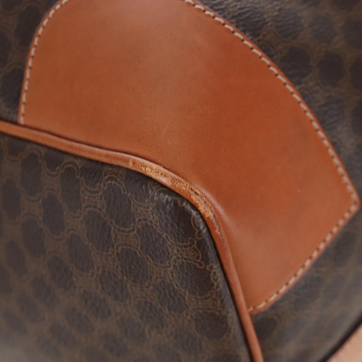 CELINE Macadam Canvas Boston Bag PVC Leather Brown Gold Auth 197843V