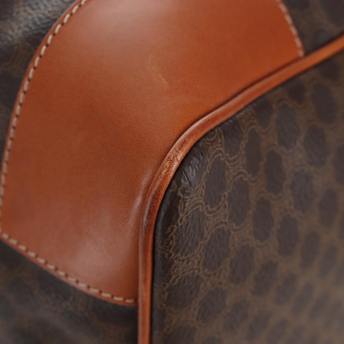 CELINE Macadam Canvas Boston Bag PVC Leather Brown Gold Auth 197843V