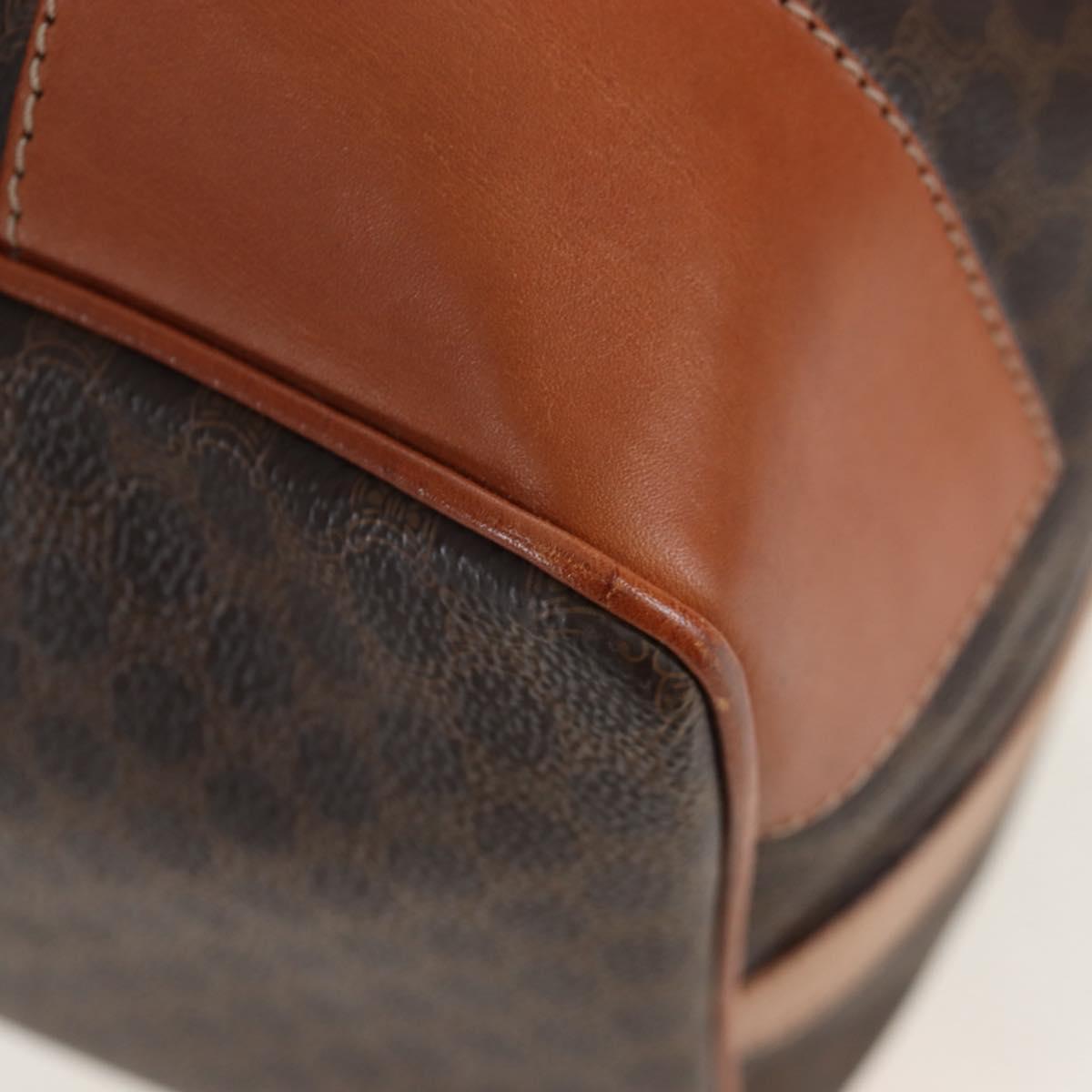 CELINE Macadam Canvas Boston Bag PVC Leather Brown Gold Auth 197843V