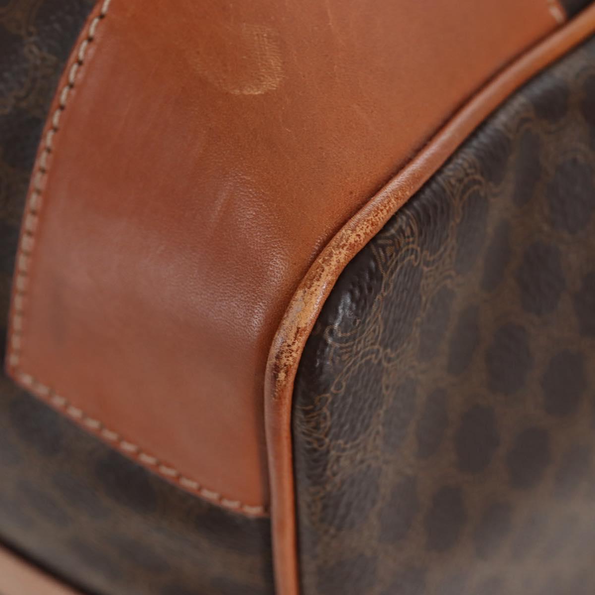 CELINE Macadam Canvas Boston Bag PVC Leather Brown Gold Auth 197843V